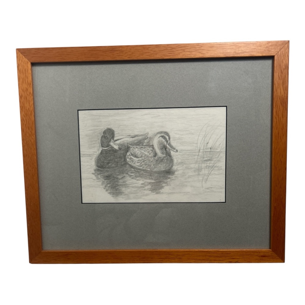 Framed Duck Sketch Art in Gray and Brown